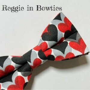 Pet Bowtie in Red, Black, and Grey Hearts